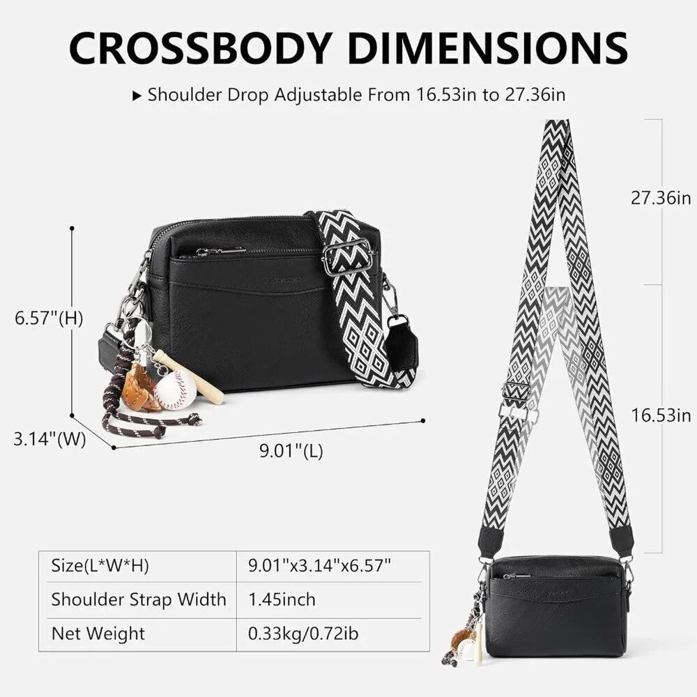 Crossbody Purse Women Vegan Leather Small Zip Adjustable Shoulder Bag